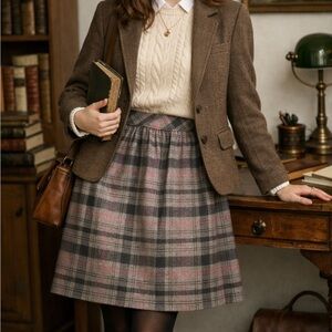 Pendleton Plaid A-Line Skirt in Pink and Gray